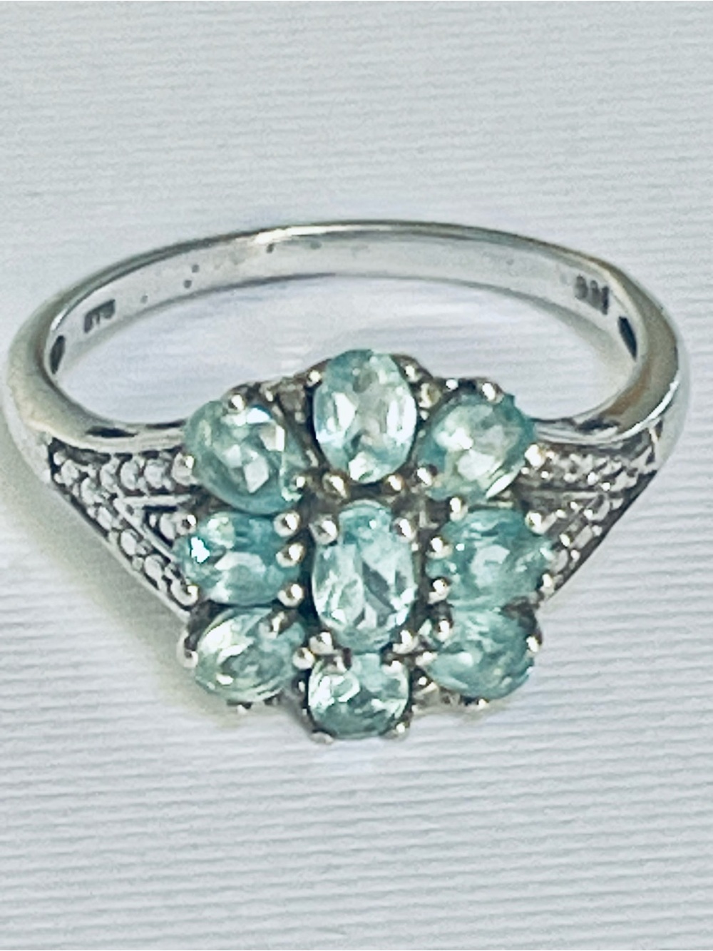 925 Sterling Silver Madagascar Paraiba
Apatite Floral Ring Sz 9-9.25